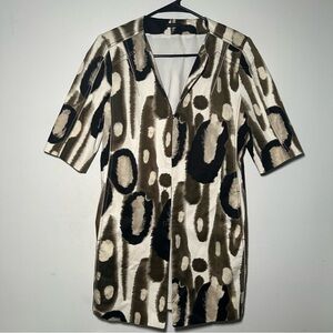 Elie Tahari Roslyn Printed Mid Length Topper Coat Shacket Size
